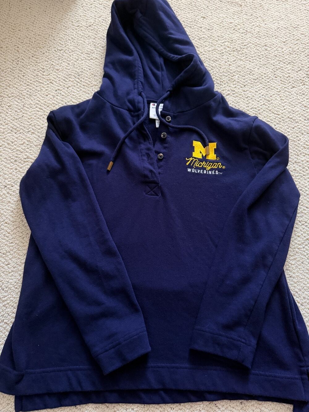 Champion Michigan Wolverines Henley Hoodie Womens Small Navy Embroidered Logo